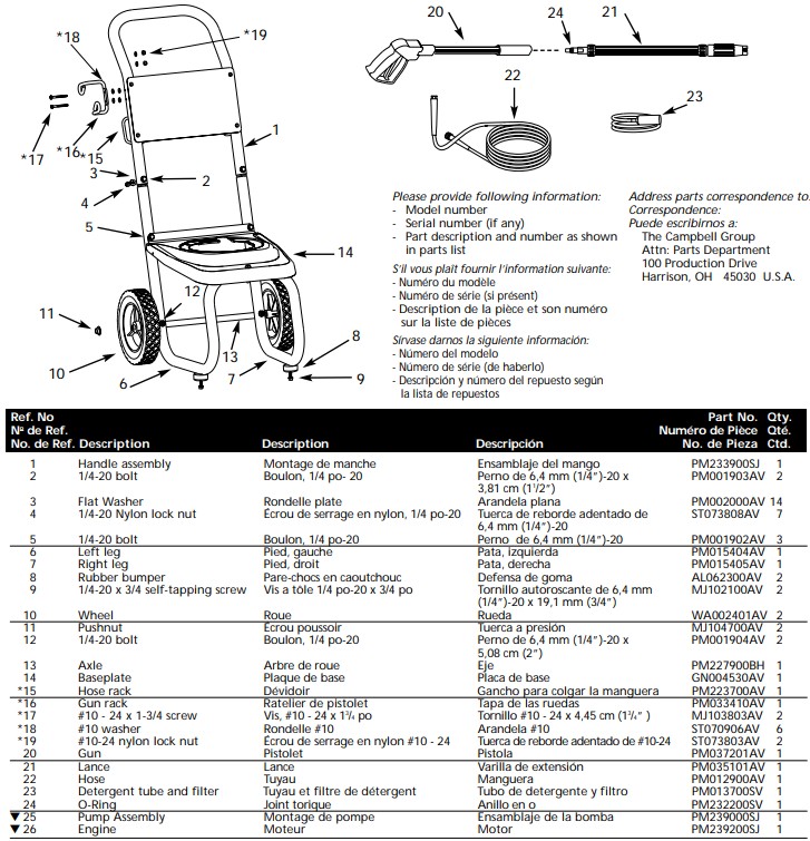 PW2030V1LE PARTS BREAKDOWN